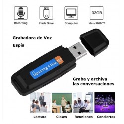 Grabadora Sonido Oculta Espia USB 320 Horas 32GB